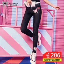 玛玛绨牛仔裤女春秋2018新款原宿直筒韩版高腰显瘦粉红豹印花长裤图片