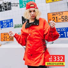 玛玛绨红色风衣女中长款韩版冬季2018新款绑带收腰港风时尚外套潮图片