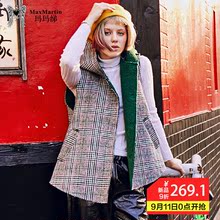 玛玛绨格子马甲中长款2018秋装新款复古连帽加厚加绒马夹外套女图片
