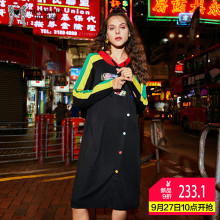 玛玛绨连衣裙女2018冬季新款韩版连帽时尚印花长袖连衣裙子潮图片