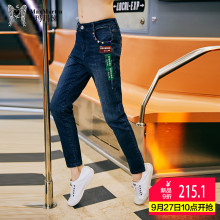 玛玛绨韩版chic牛仔裤女秋冬新款小脚显瘦中高腰宽松直筒裤长裤图片