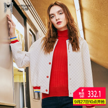 玛玛绨2018冬新款时尚白色棒球服女学生短款修身格纹原宿风外套图片