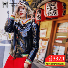 玛玛绨黑色亮面棉服冬装女2018新款韩版短款时尚刺绣棉衣夹克外套图片