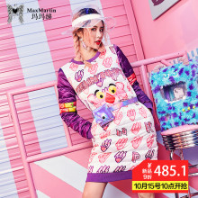 玛玛绨潮牌羽绒服女2018秋冬新款粉红豹印花连衣裙时尚拼接羽绒裙图片