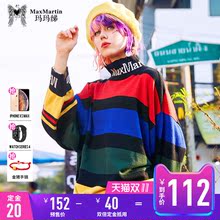 玛玛绨条纹针织衫2018早秋新款韩版宽松高领oversize酷外套女上衣图片