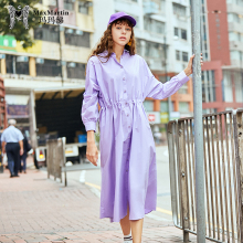 玛玛绨2018秋冬新款韩版polo领长袖连衣裙少女简约气质休闲裙子图片