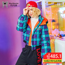 玛玛绨格子羽绒服女冬装2018新款韩版修身时尚百搭短款连帽外套潮图片