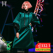 玛玛绨长款棉服女裙2018新款冬装韩版连帽宽松中袖时尚卫衣款棉衣图片