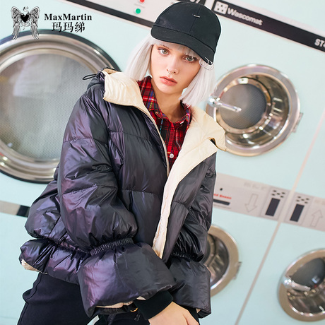 玛玛绨2018冬装新款纯色连帽面包服加厚宽松羽绒服女潮流短款外套商品大图