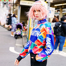 玛玛绨2018秋装新款时尚印花长袖hiphop上衣潮牌套头宽松卫衣女图片