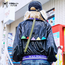 玛玛绨2018秋装新款潮牌亮面蝙蝠袖棒球服夹克韩版短款宽松外套女图片