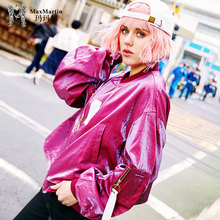 玛玛绨2018秋装新款网格拼接港风棒球服hiphop宽松休闲薄款外套女图片