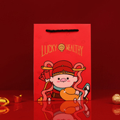 创意新年财神猪礼物袋红色年货手提袋福运送礼纸袋卡通包装 提袋子