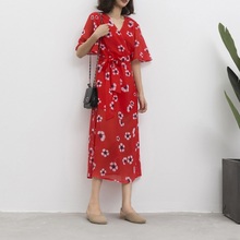 v领腰带开叉碎花连衣裙女1ZH2084490 罗密欧时力派2019新夏装