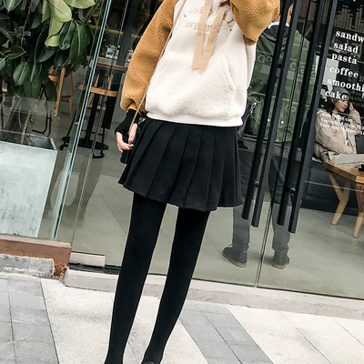 2017秋冬时尚纯色毛呢百褶半身裙女高腰显瘦百搭a字小短裙子