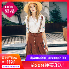 裂帛2018夏装新款气质刺绣系扣雪纺裙开襟可拆卸背带裙女51171676图片