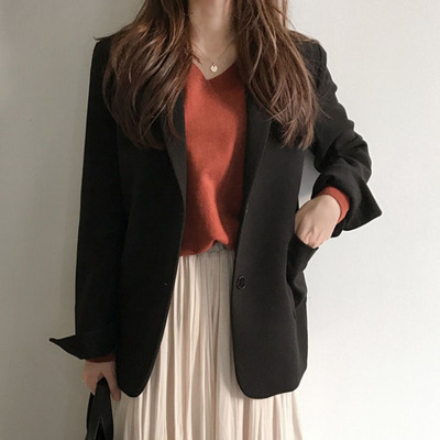 2018秋季新品长袖学生chic短外套长袖显瘦休闲黑色小西装西服女潮