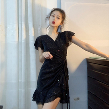性感V领不规则显瘦包臀短裙 连衣裙女春秋韩版 2019款 时尚 女装 春装
