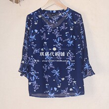 拉夏贝尔2018春装新款国内代购7m碎花雪纺衫女5分袖小衫70010718图片