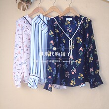 7m2018春新款拉夏贝尔娃娃领荷叶袖韩版碎花衬衫上衣女70009647图片