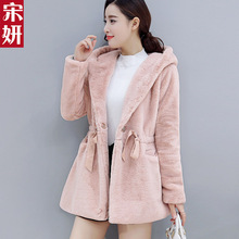 棉服女中长款连帽加绒加厚羊羔毛外套棉衣韩版潮2017冬季新款女装图片
