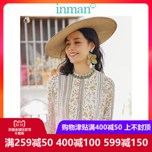 inman茵曼旗舰店亲子装木耳立领印花衬衫女上衣2018秋装新款衬衣图片