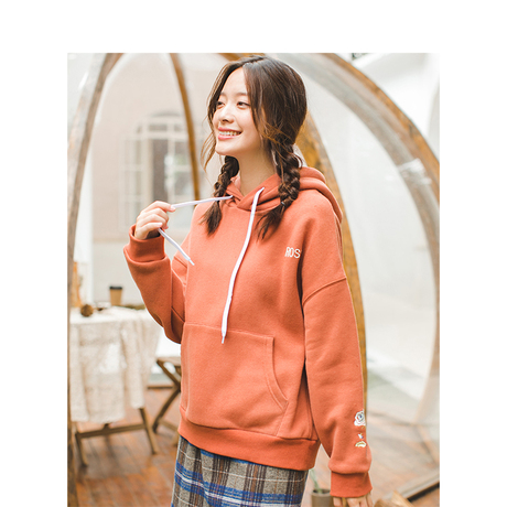 茵曼旗舰店加绒加厚卫衣女带帽韩版2018冬装新款宽松长袖上衣连帽商品大图