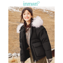inman茵曼旗舰大毛领连帽宽松短款羽绒服2018冬装新款面包服外套图片