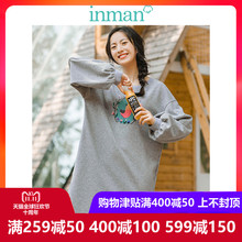 茵曼旗舰店圆领印花宽松韩版长袖长款连衣裙2018冬装新款卫衣裙潮图片