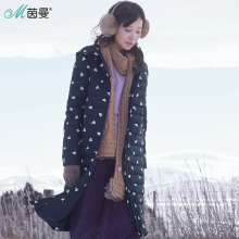 茵曼旗舰店2018冬装新款连帽印花中长款显瘦加厚过膝羽绒服女外套图片