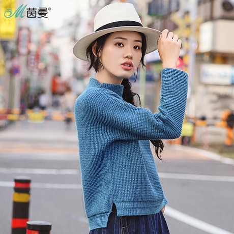 【拍下7折】茵曼高领毛衣2018秋冬新款长袖宽松套头线衣女针织衫商品大图