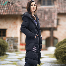 茵曼旗舰店长款羽绒服2018冬装新款连帽白鸭绒过膝加长羽绒服外套图片