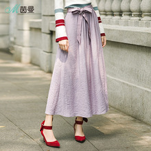 茵曼旗舰店半身裙2018秋冬装新款显瘦半截裙配腰带A字裙女中长裙图片