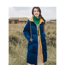 茵曼旗舰店连帽保暖复古长款羽绒服女2018冬装新款韩版过膝外套图片