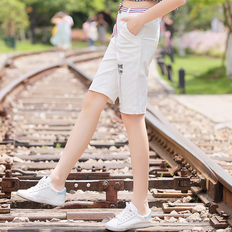 西子小荷牛仔短裤女夏2018新款韩版高腰显瘦白色初中学生少女热裤商品大图