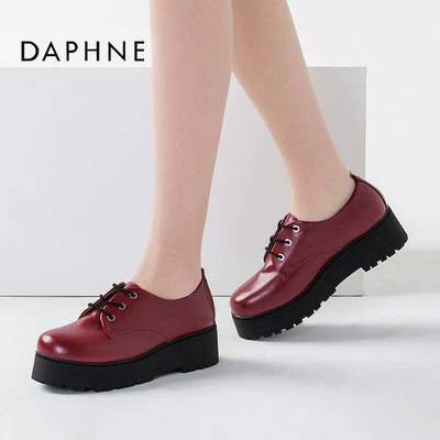 Daphne/达芙妮春季单鞋时尚舒适潮流深口圆头系带中跟松糕底女鞋