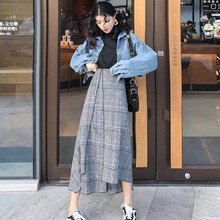 格子半身裙A字裙女装 毛呢裙子韩版 不规则开叉中长款 2018秋冬新款