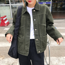 牛仔外套女春秋韩版宽松长袖翻领牛仔衣复古纯色百搭休闲夹克上衣