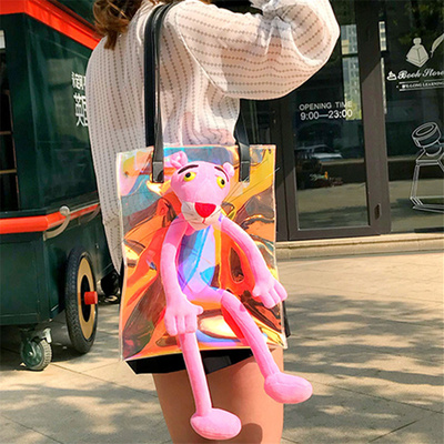 ins超火女包上新韩国大容量可爱卡通粉红顽皮豹镭射包少女单肩包