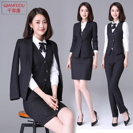 经理职业装女装西装套装女2017新款2018时尚气质ol马甲正装三件套商品大图
