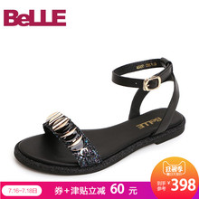 聚Belle/百丽凉鞋2018夏新款纺织品/牛皮革平底女鞋16611BL8