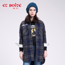Et Boite/法文箱子秋冬加厚格子毛呢外套大衣女中长款E172K007图片