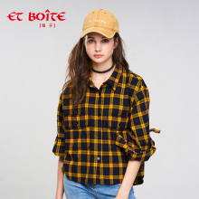 Et Boite/法文箱子秋季宽松字母长袖格子衬衫bf韩版女E182S002图片
