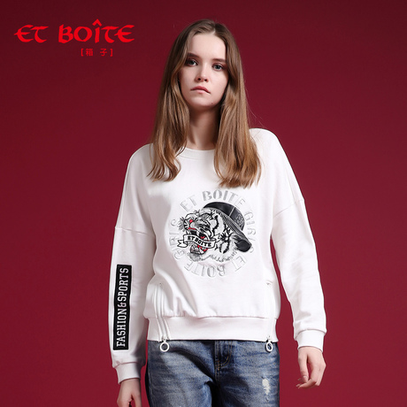 Et Boite/法文箱子秋季新款虎头图案圆领长袖T恤上衣女E182C219商品大图