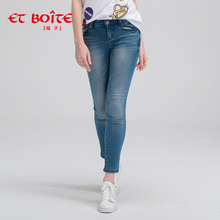 Et Boite/法文箱子时尚弹力修身直筒牛仔裤女长裤E3A094图片