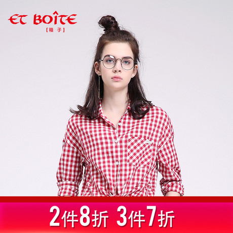Et Boite/法文箱子衬衣女2018新款 夏季格子长袖衬衫女 E181S036商品大图