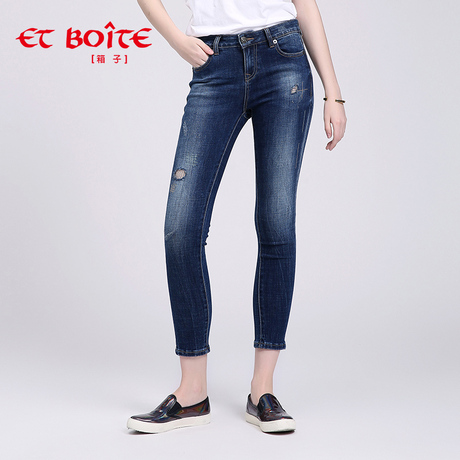 Et Boite/法文箱子裤子新款夏季小脚显瘦长裤磨破牛仔裤女E3A112商品大图