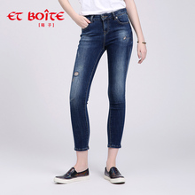 Et Boite/法文箱子裤子新款夏季小脚显瘦长裤磨破牛仔裤女E3A112图片