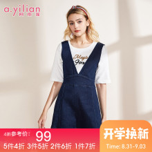 阿依莲2018秋季新款学院风背带牛仔裙女时尚个性无袖连衣裙A字裙图片
