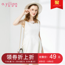 阿依莲2018夏装新款褶皱无袖连衣裙女气质修身百搭时尚A字裙短裙图片